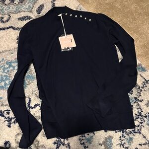 NWT Liu Jo Puff Sleeve Navy Button-Detail sweater